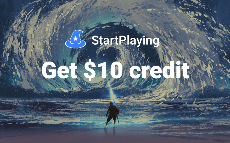Banner advertising the $10 credit new players can get on Startplaying
